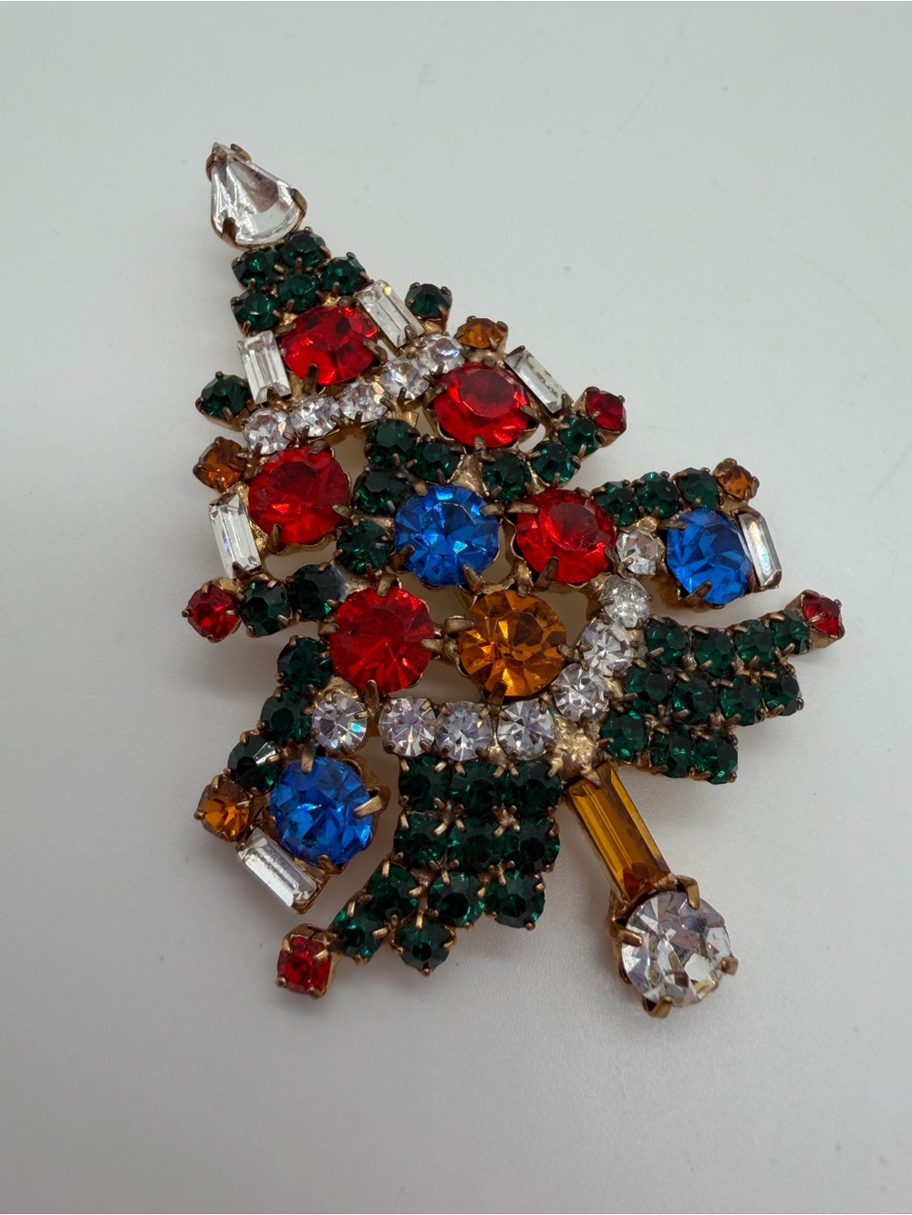 Vintage Czech glass Christmas tree brooch
